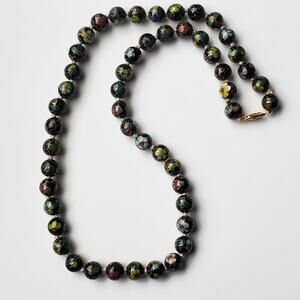 Vintage Hand Knotted Chinese Cloisonne Enamel Bead Necklace 24 in.